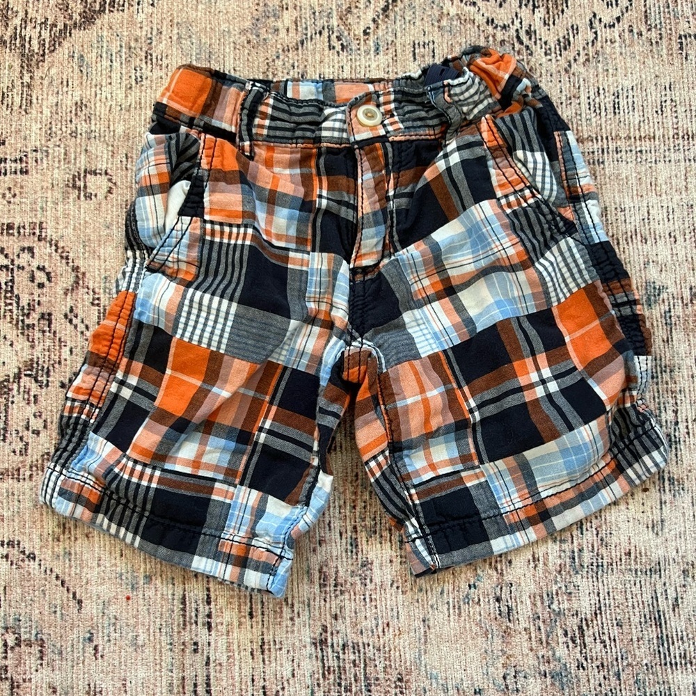Crazy 8 Kids Checkered Shorts - Orange and Blue